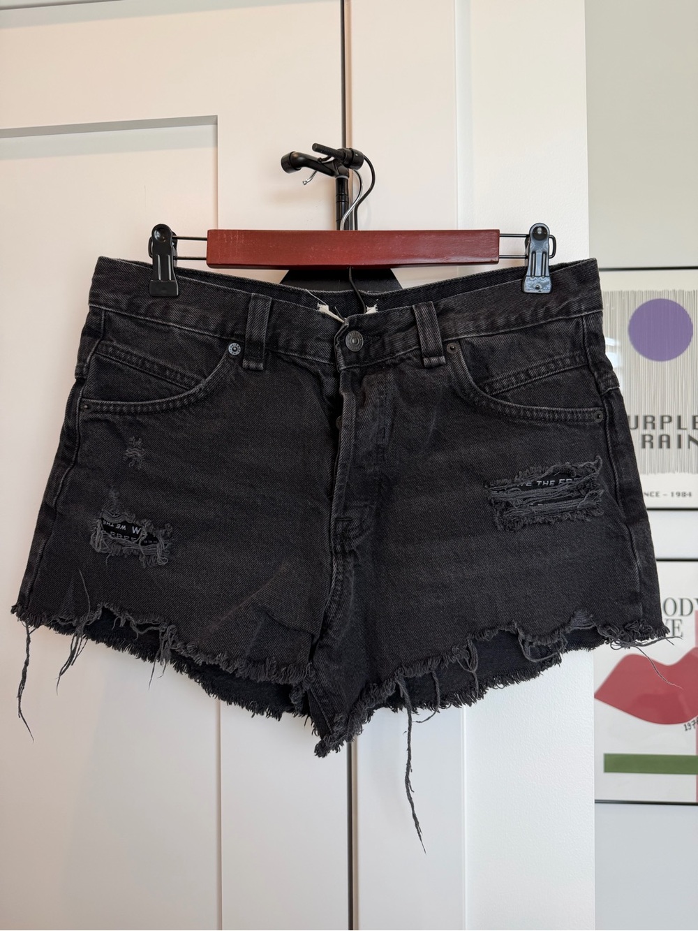 We The Free Black Distressed High-Rise Denim Shorts